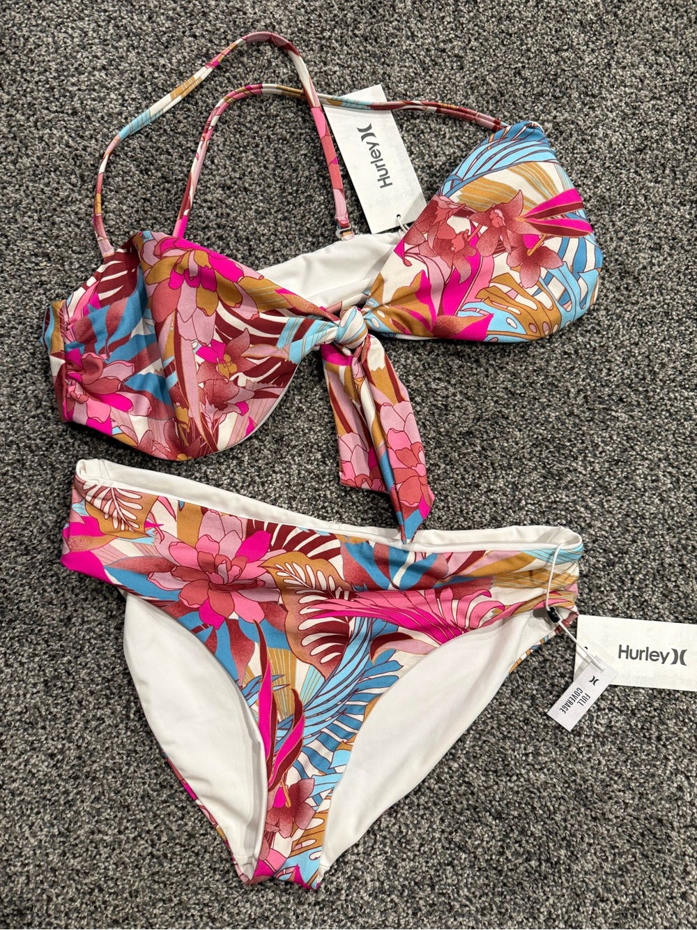 NWT Hurley Floral Bikini swimsuit set in Pink, Blue & Yellow, SMALL